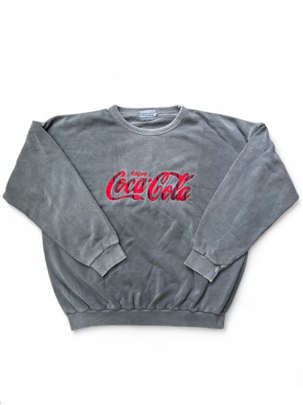 Coca Cola Vintage 100% cotton Men's Gray embroideryCrewneck Sweatshirt Red
